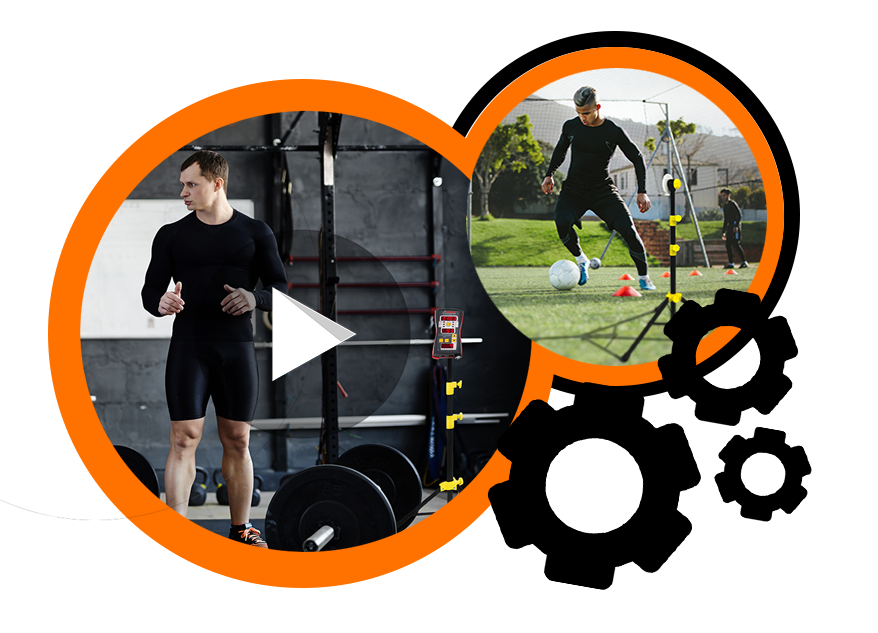 Preview of Tendo Sport products' videos explaining how to use Tendo Sport products in training and testing presented in orange circles