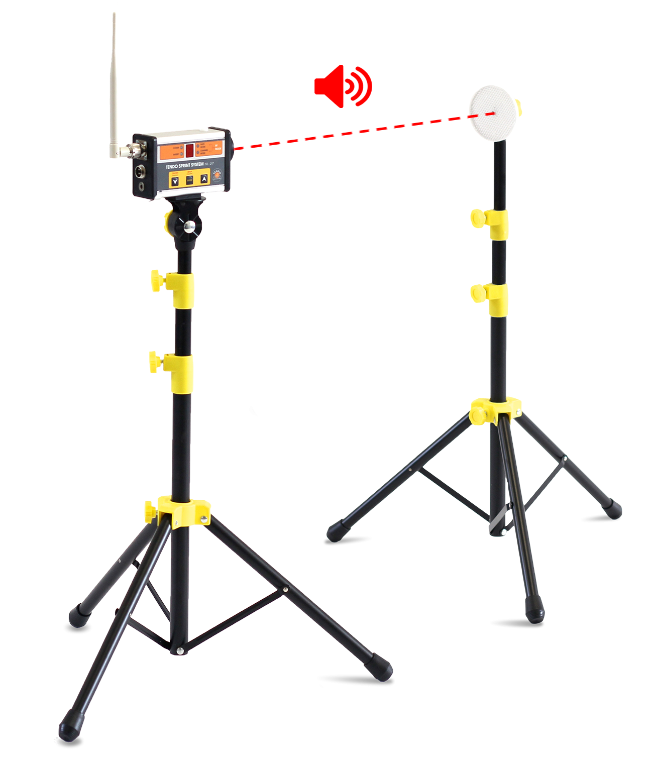 Tendo sprint system, the timing system photocell and reflector by Tendo Sport being aligned using audio signal marking correct alignment