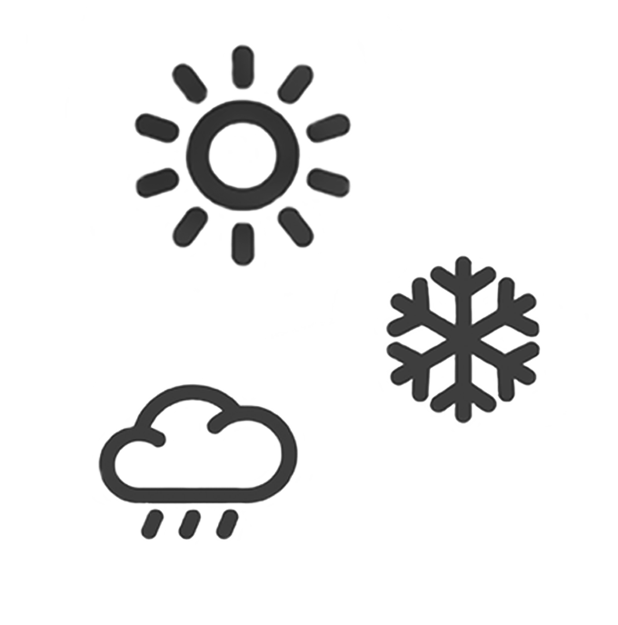 weather silhouette icons including sun, snow flake and rain cloud