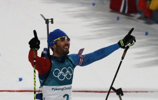 Biathlon athlete in being happy to win at winter Olympics games in PyeongChang in 2018 - Tendo Sport