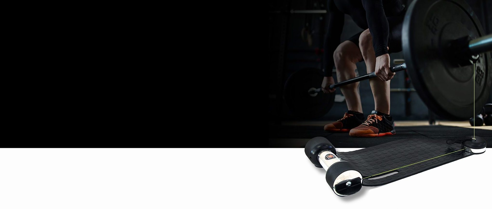 Tendo unit WL sensor longs header Athlete lifting a barbell with a close up on Tendo Unit WL sensor by Tendo Sport attached to the barbell