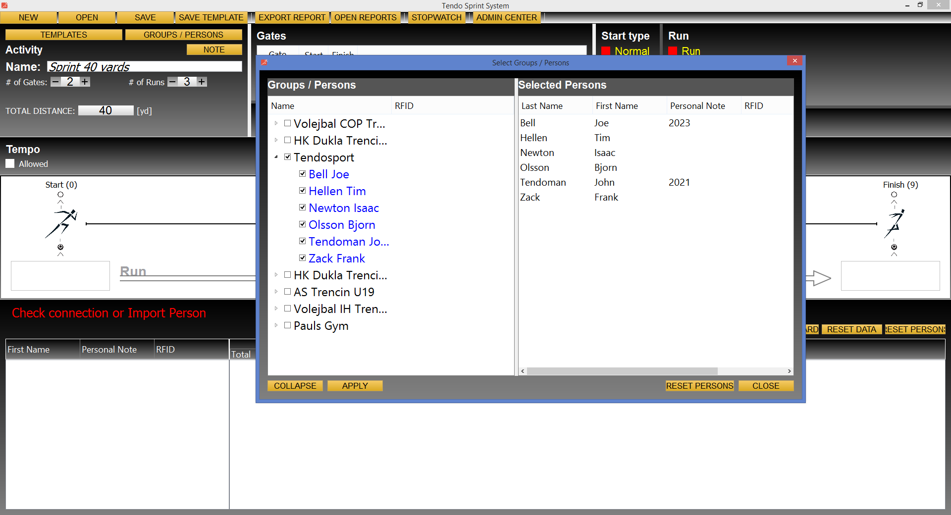 Tendo Sprint System timing system athlete database