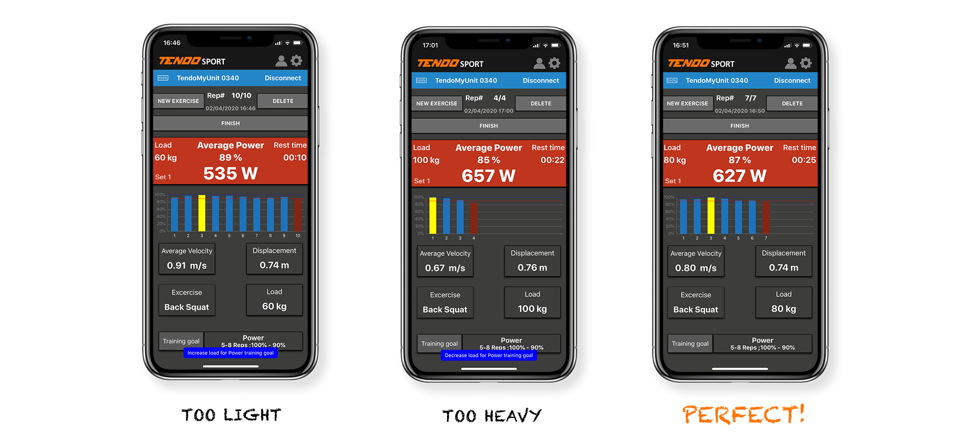 Tendo MyUnit weightlifting tracker app autoregulation of training load based on selected training goal