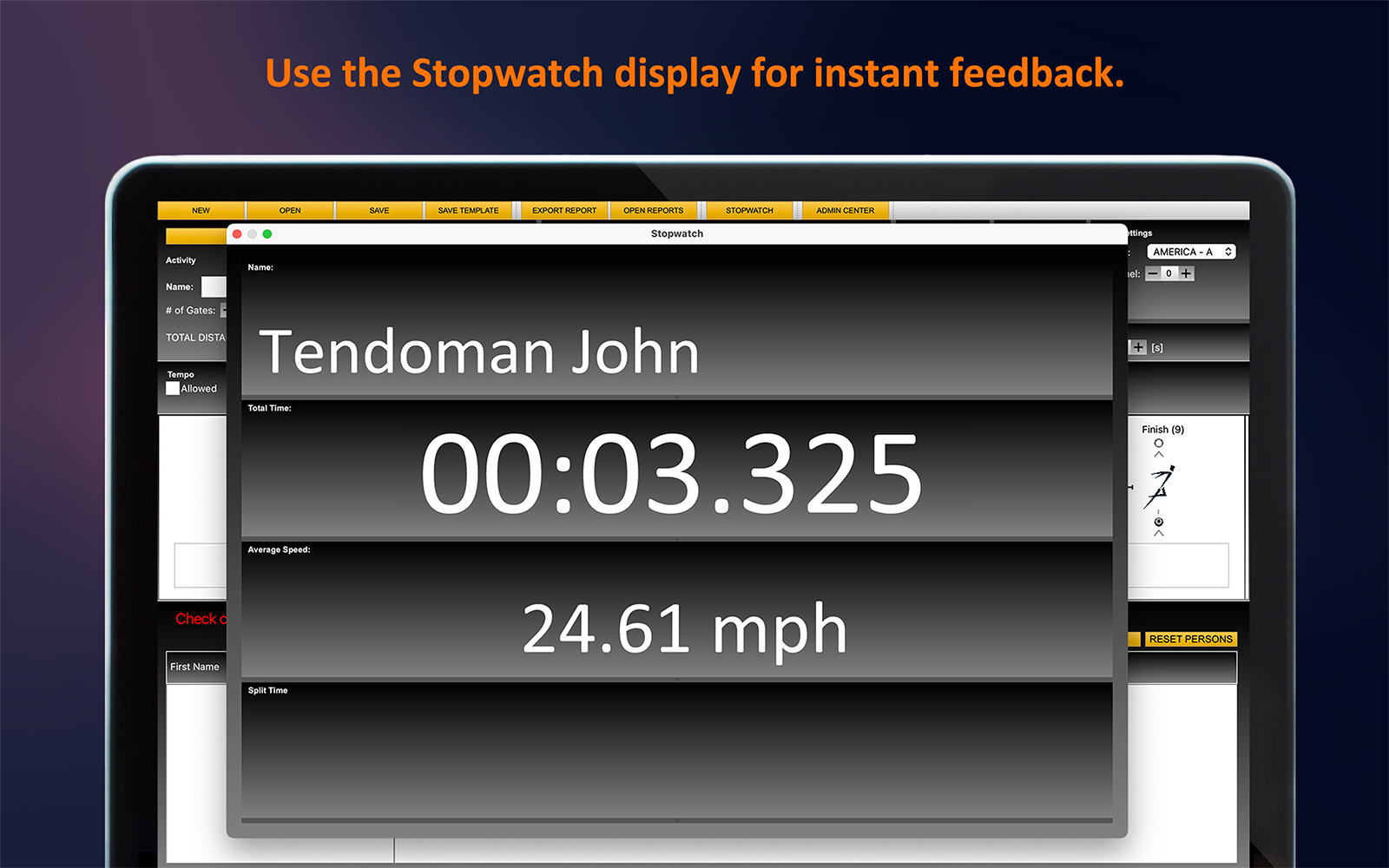 Tendo Sprint System in-app real-time feedback window with sprint times and speed