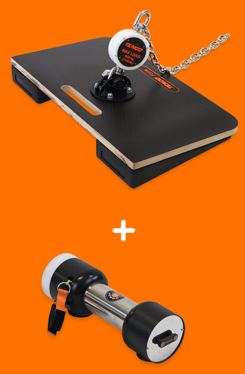 Tendo Force + Tendo MyUnit Tendo Force sensor with its board platform + Tendo Unit sensor