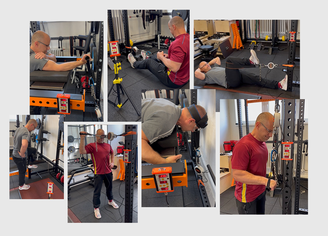 Tendo Force – isometric exercises Series of isometric exercises preformed with Tendo Force including isometric biceps curl, isometric triceps extension, isometric hip flexion, isometric seated row