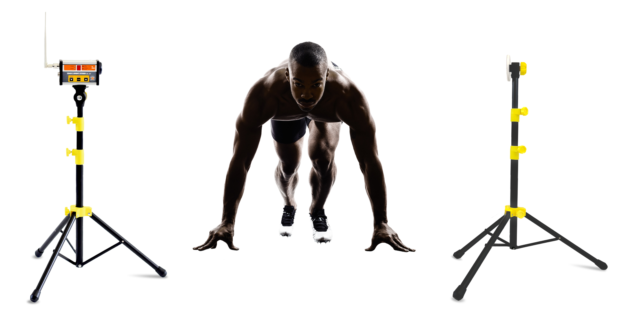 An athlete performing a low sprint start measured with Tendo Sprint System