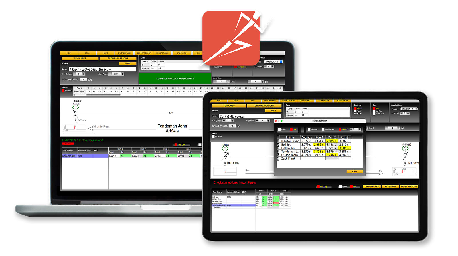 Tendo Sprint system software available as a computer software and Windows tablet app